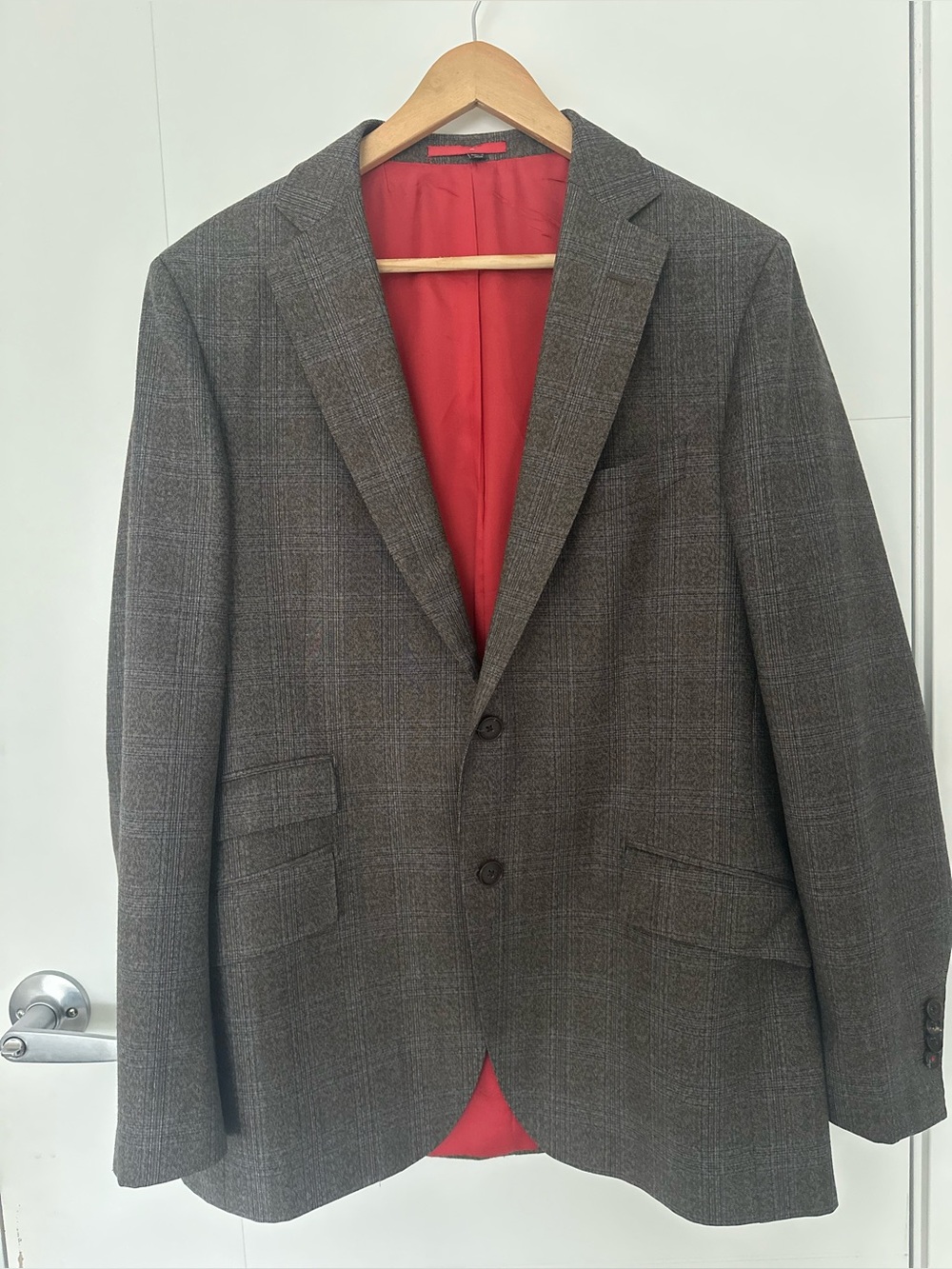 Suitsupply Pure Wool Gray Plaid Sport Coat Red Lining EUR 50R